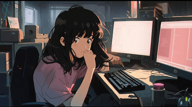 anime girl at desk